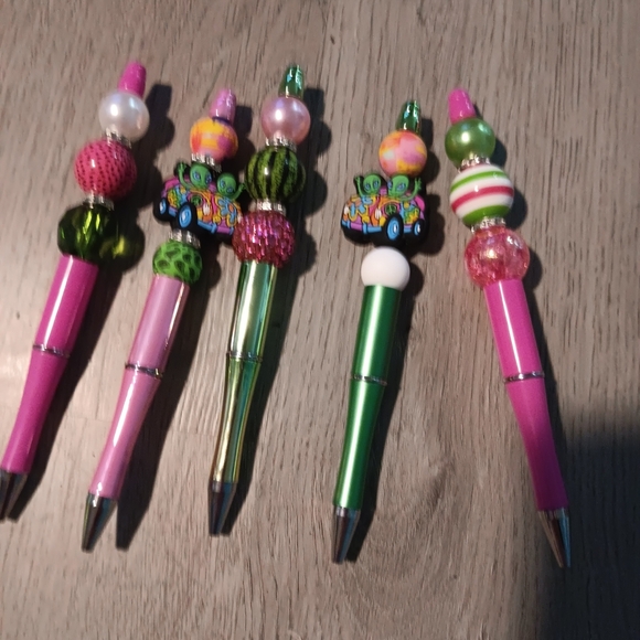Colorful Beaded 5 Black Ink Pens Set - Picture 1 of 8